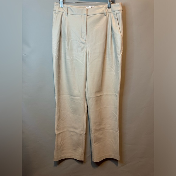 House of Harlow 1960 Tan Beige Faux Leather Pants Pleated Straight Leg Size 10 - Picture 1 of 16